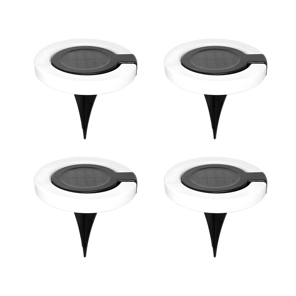 Solar Deck Lights 4-Pack Round Pathway Disk Set Modern Outdoor