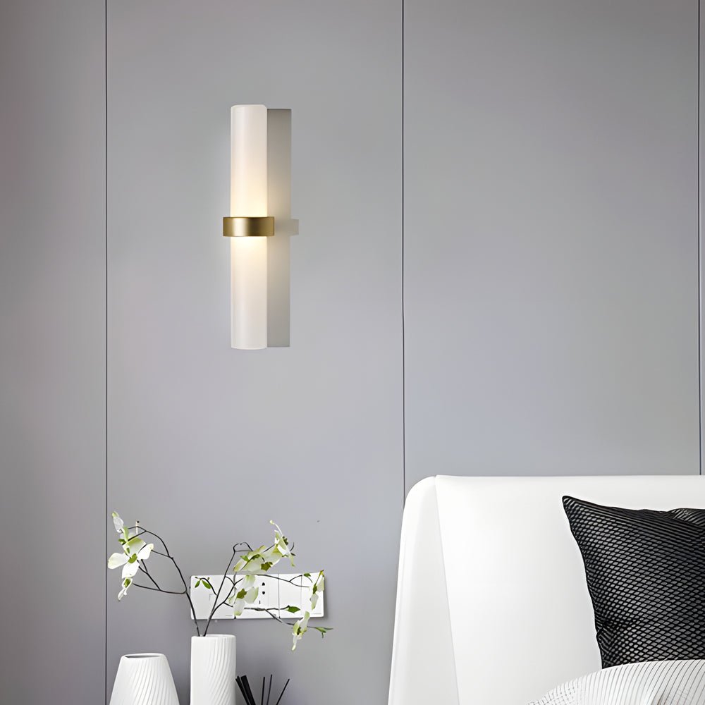 Modern Frosted Glass Tube Wall Sconce in Gold Finish - 1 Light