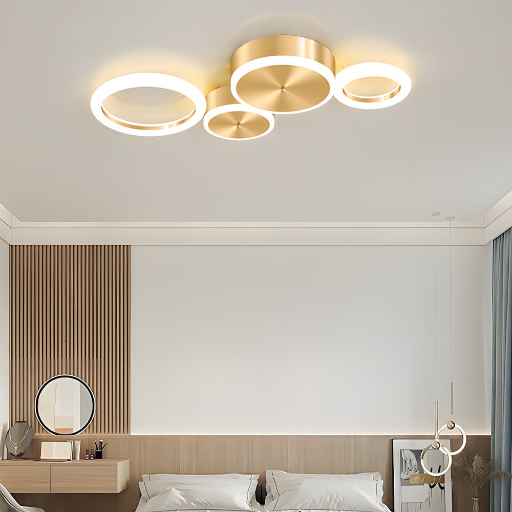 Modern Gold LED Flush Mount Ringed Circle Ceiling Light
