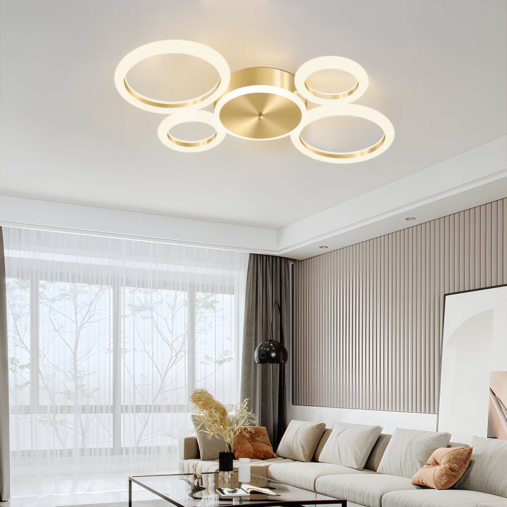 Modern Gold LED Flush Mount Ringed Circle Ceiling Light