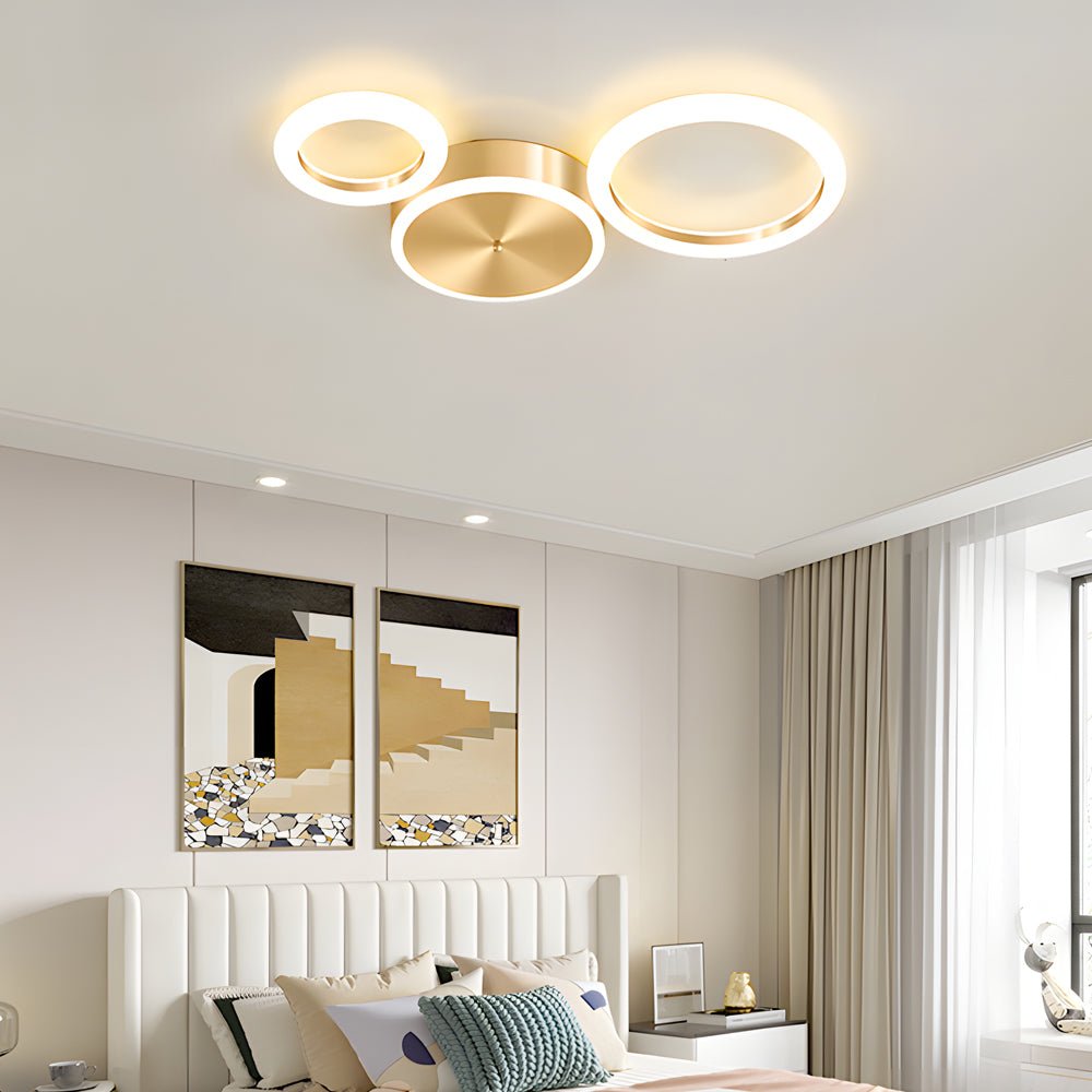 Modern Gold LED Flush Mount Ringed Circle Ceiling Light