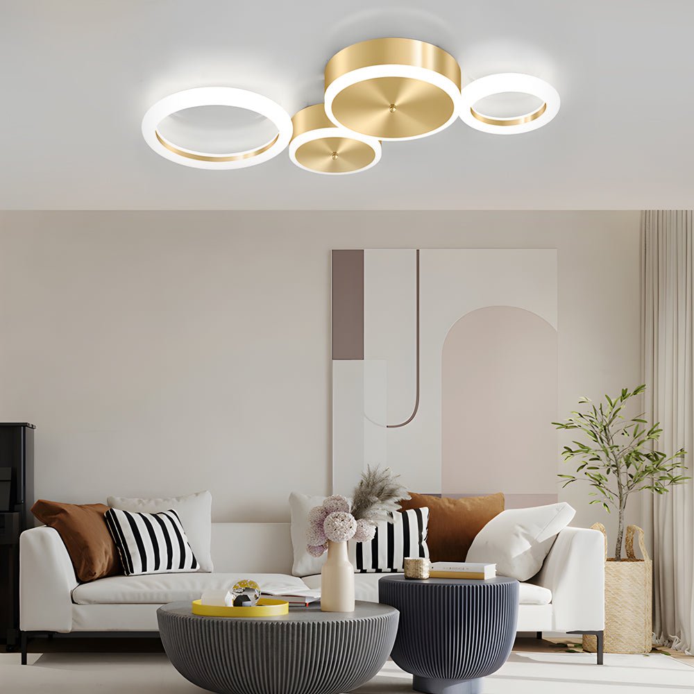 Modern Gold LED Flush Mount Ringed Circle Ceiling Light