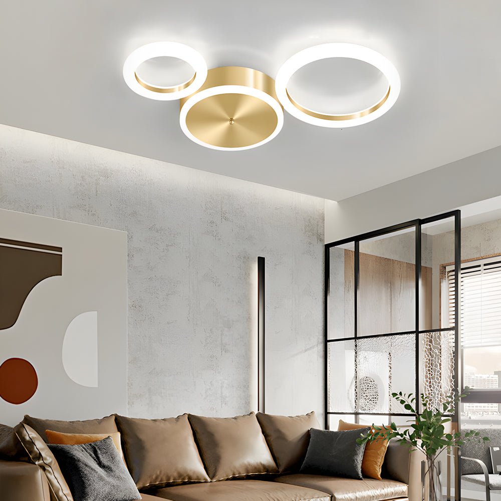 Modern Gold LED Flush Mount Ringed Circle Ceiling Light