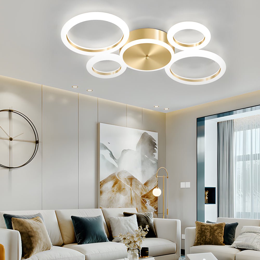 Modern Gold LED Flush Mount Ringed Circle Ceiling Light
