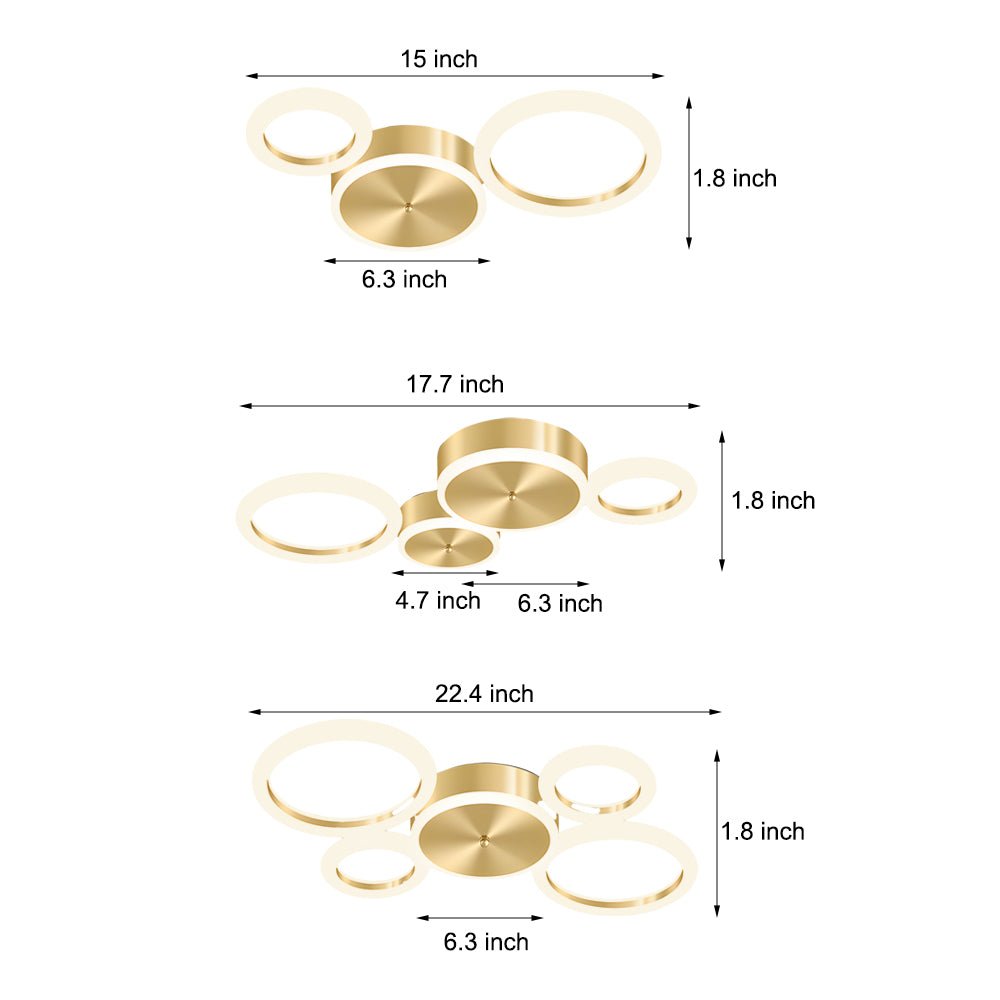 Modern Gold LED Flush Mount Ringed Circle Ceiling Light