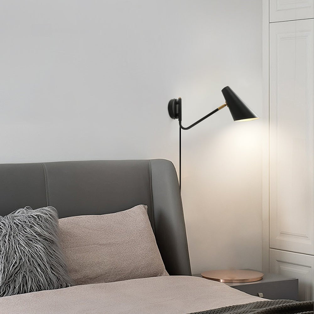 Modern Swing Arm Wall Sconce with Conical Shade - Adjustable 1-Light
