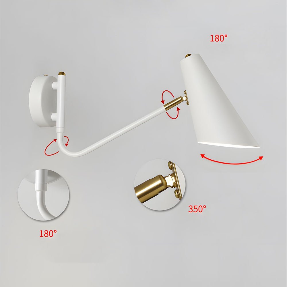 Modern Swing Arm Wall Sconce with Conical Shade - Adjustable 1-Light