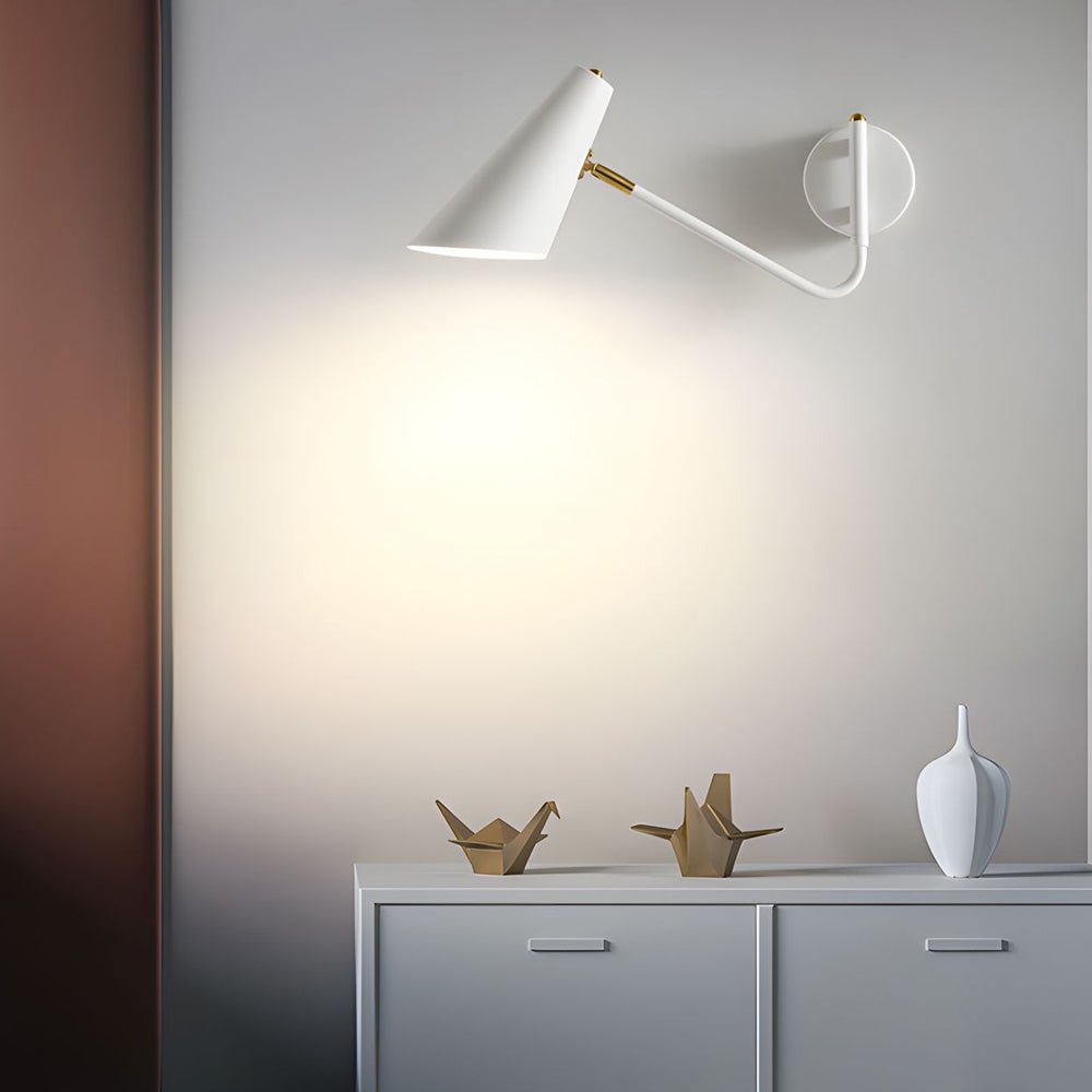 Modern Swing Arm Wall Sconce with Conical Shade - Adjustable 1-Light
