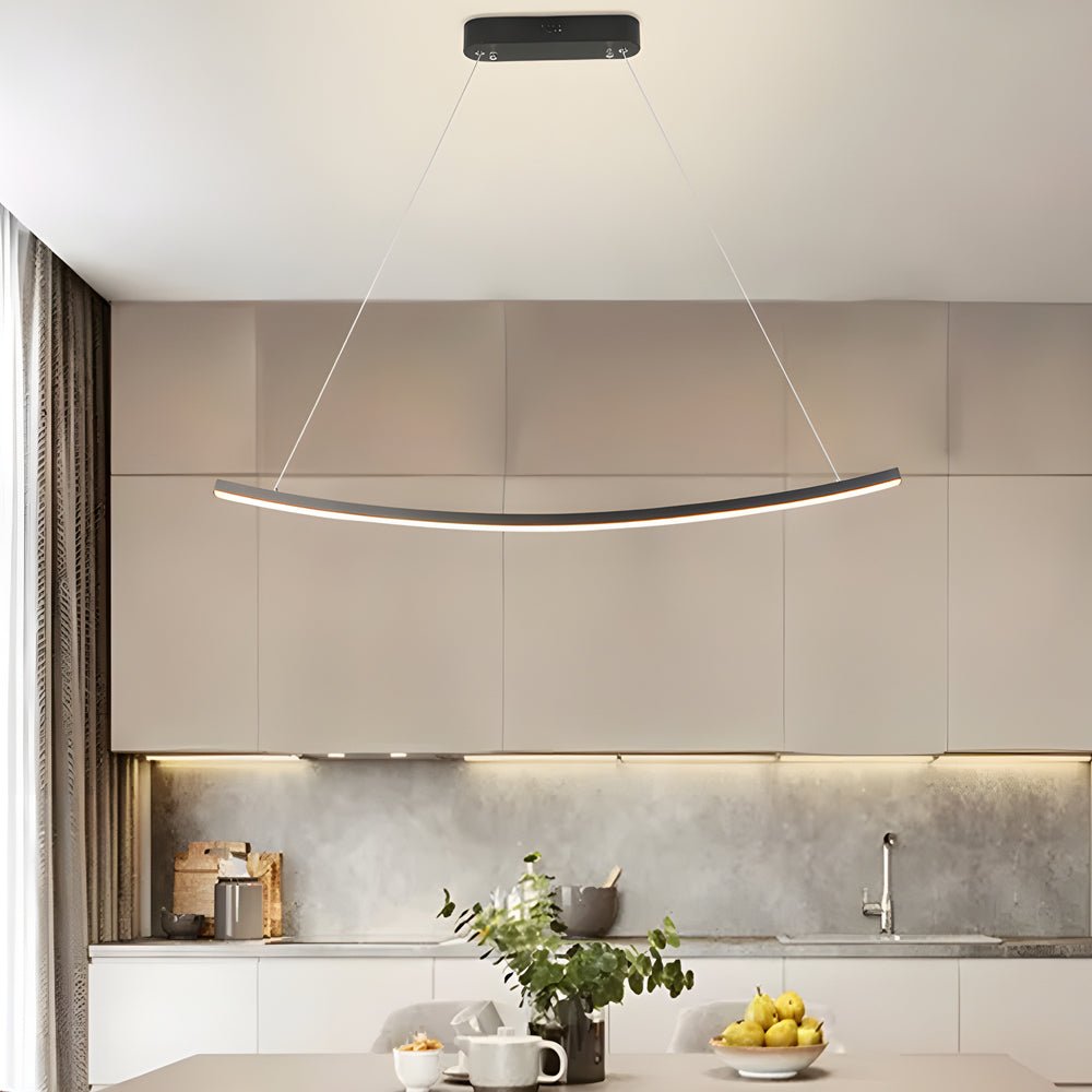 Modern LED Linear Arc Pendant Light – Matte Black Kitchen Island