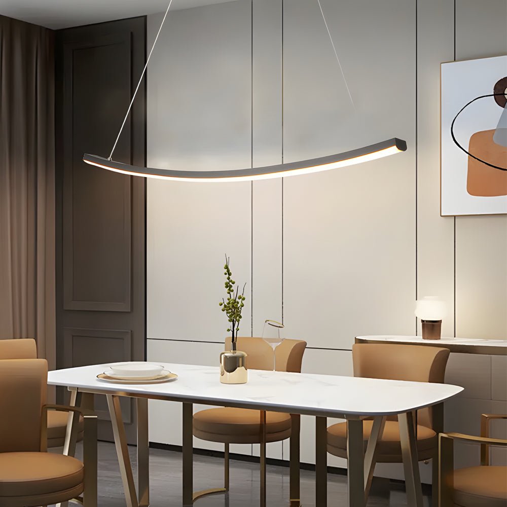 Modern LED Linear Arc Pendant Light – Matte Black Kitchen Island