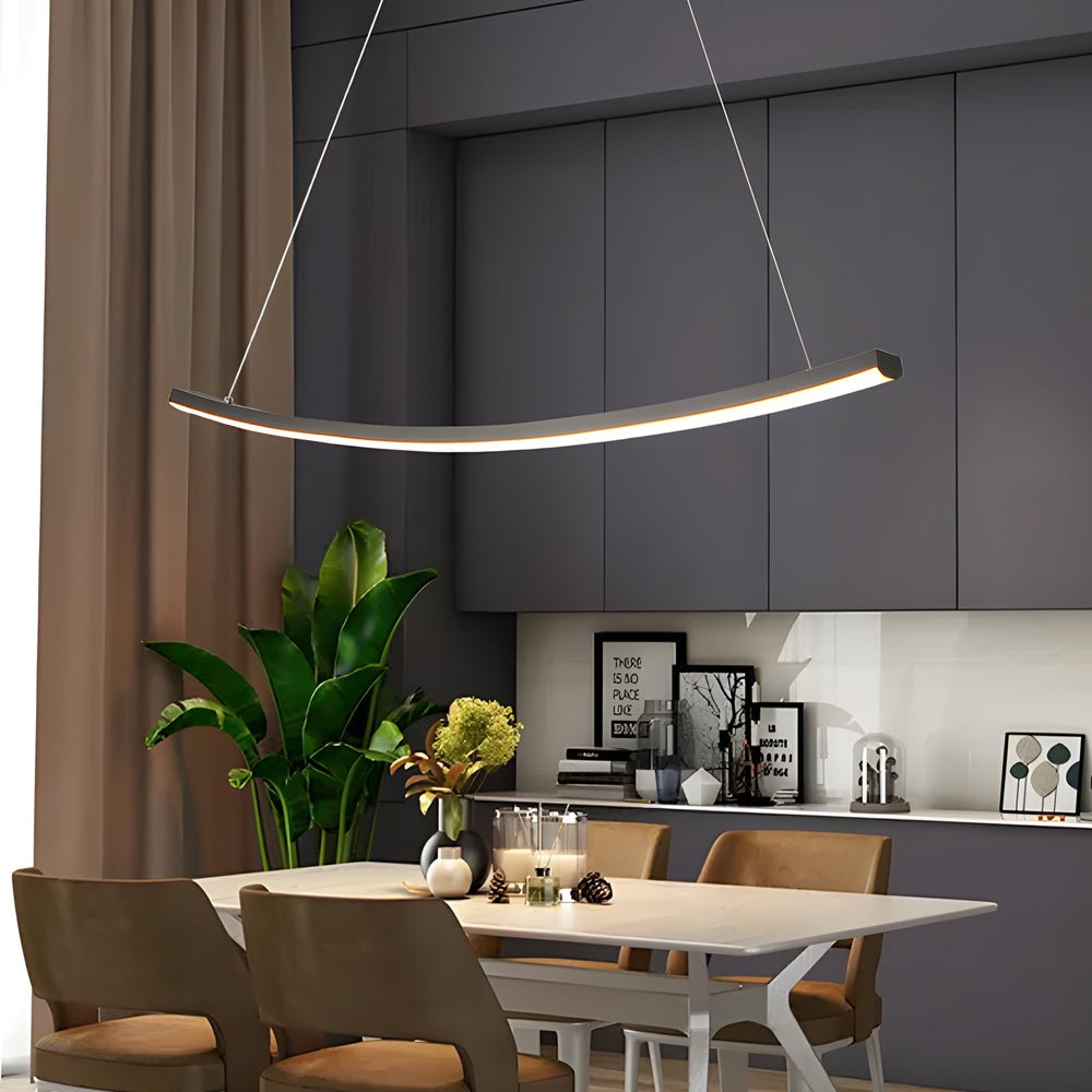 Modern LED Linear Arc Pendant Light – Matte Black Kitchen Island