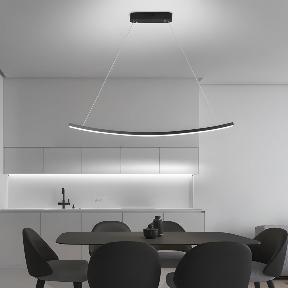Modern LED Linear Arc Pendant Light – Matte Black Kitchen Island