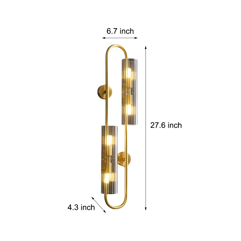 4-Light Oval Brass Wall Lamp with Clear Glass Shades