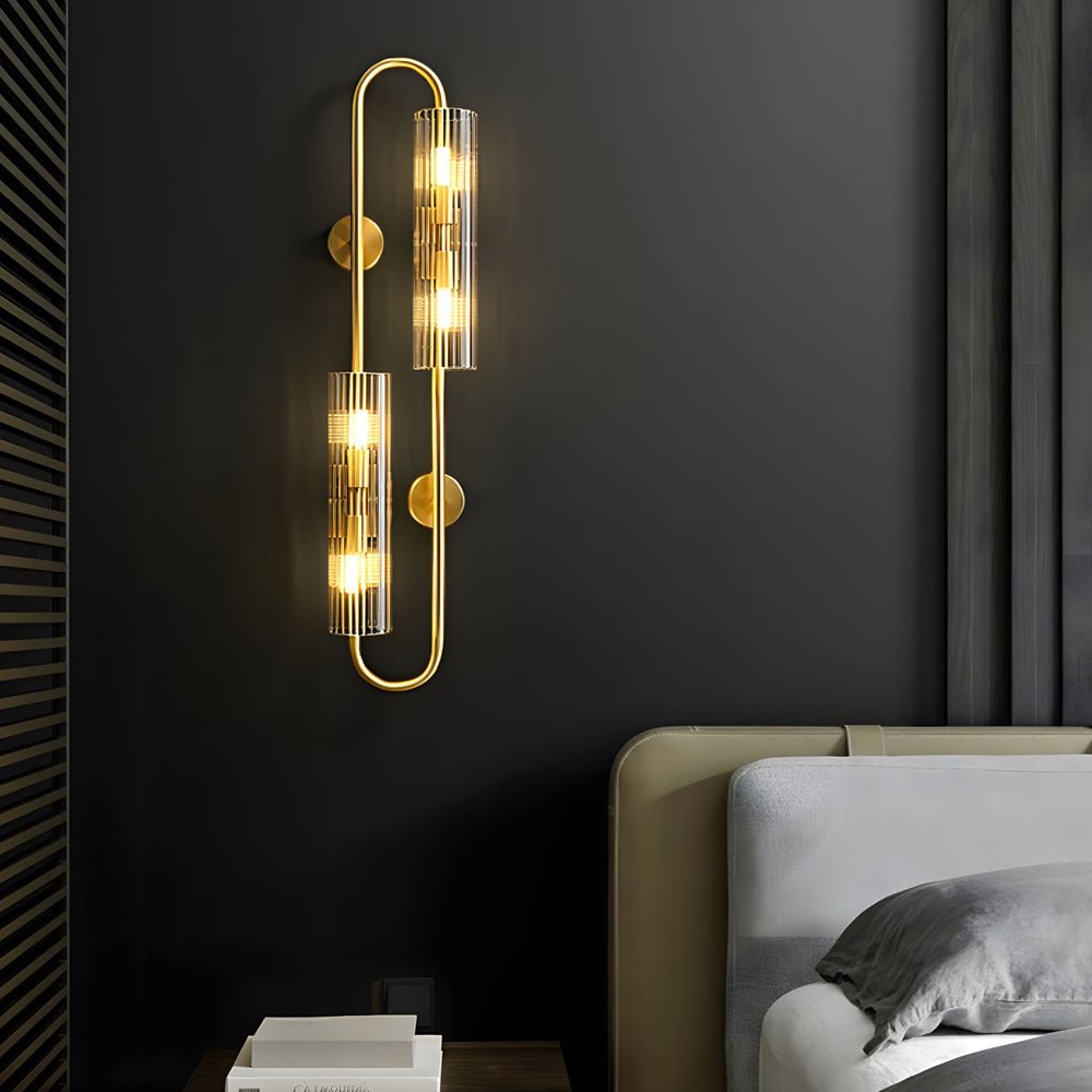 4-Light Oval Brass Wall Lamp with Clear Glass Shades