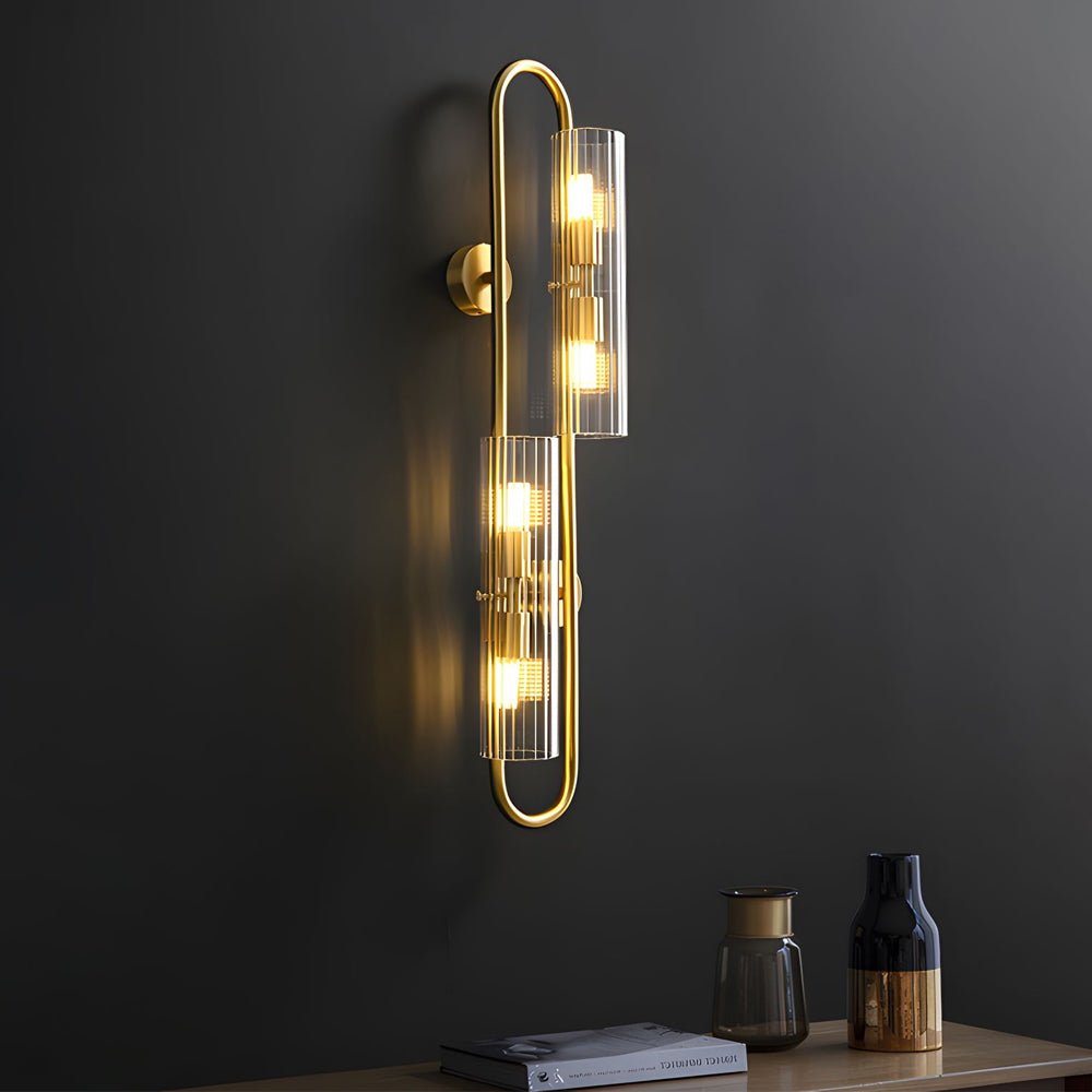 4-Light Oval Brass Wall Lamp with Clear Glass Shades