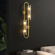 4-Light Oval Brass Wall Lamp with Clear Glass Shades