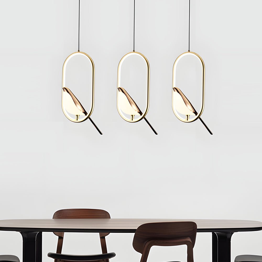 Modern Bird Pendant Light - Circle/Oval Ring Design