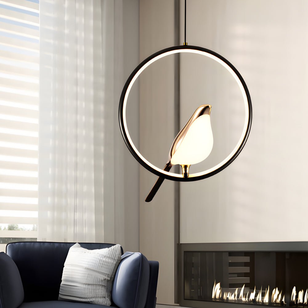 Modern Bird Pendant Light - Circle/Oval Ring Design