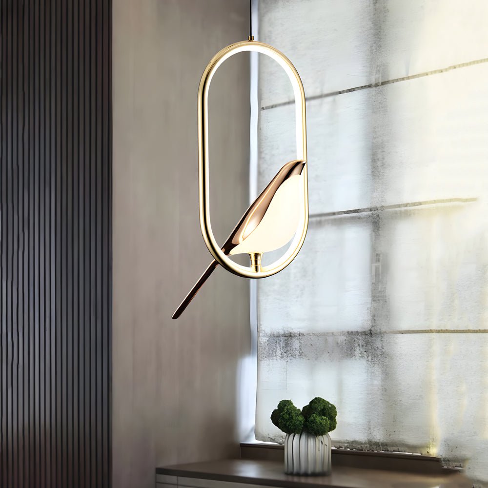Modern Bird Pendant Light - Circle/Oval Ring Design