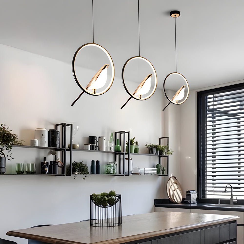 Modern Bird Pendant Light - Circle/Oval Ring Design