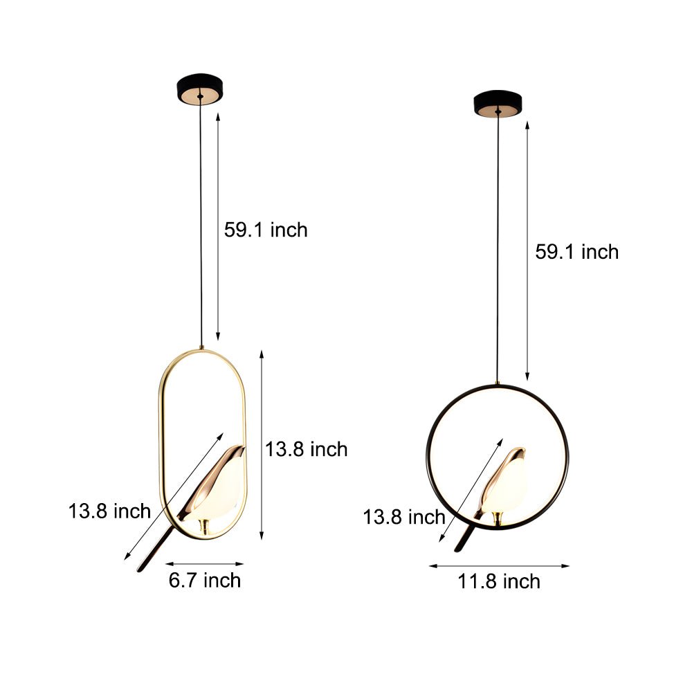 Modern Bird Pendant Light - Circle/Oval Ring Design