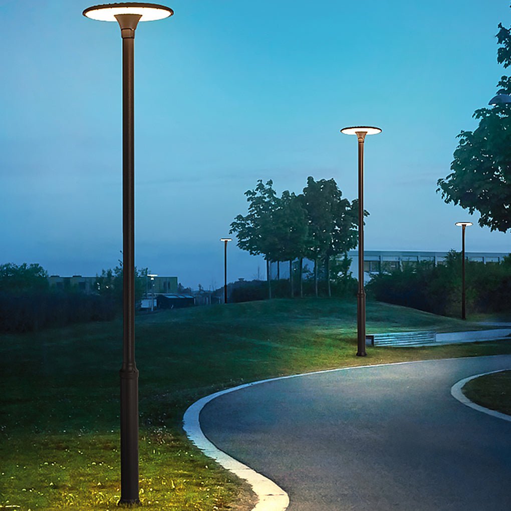 Modern Round LED Outdoor Pole Light - Waterproof Street Lamp Gray