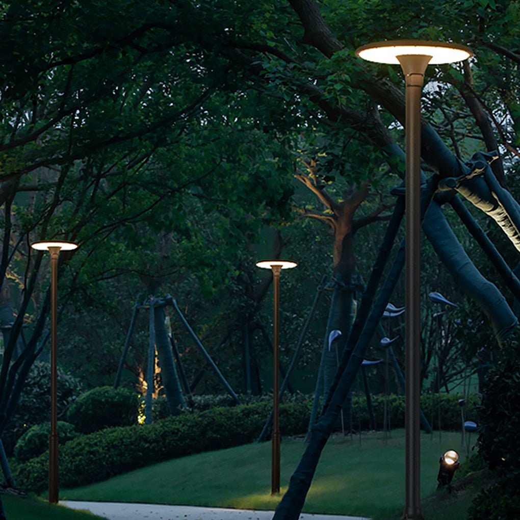 Modern Round LED Outdoor Pole Light - Waterproof Street Lamp Gray