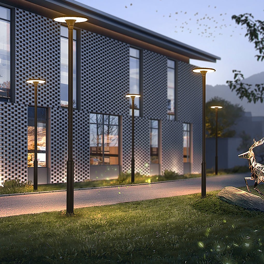 Modern Round LED Outdoor Pole Light - Waterproof Street Lamp Gray