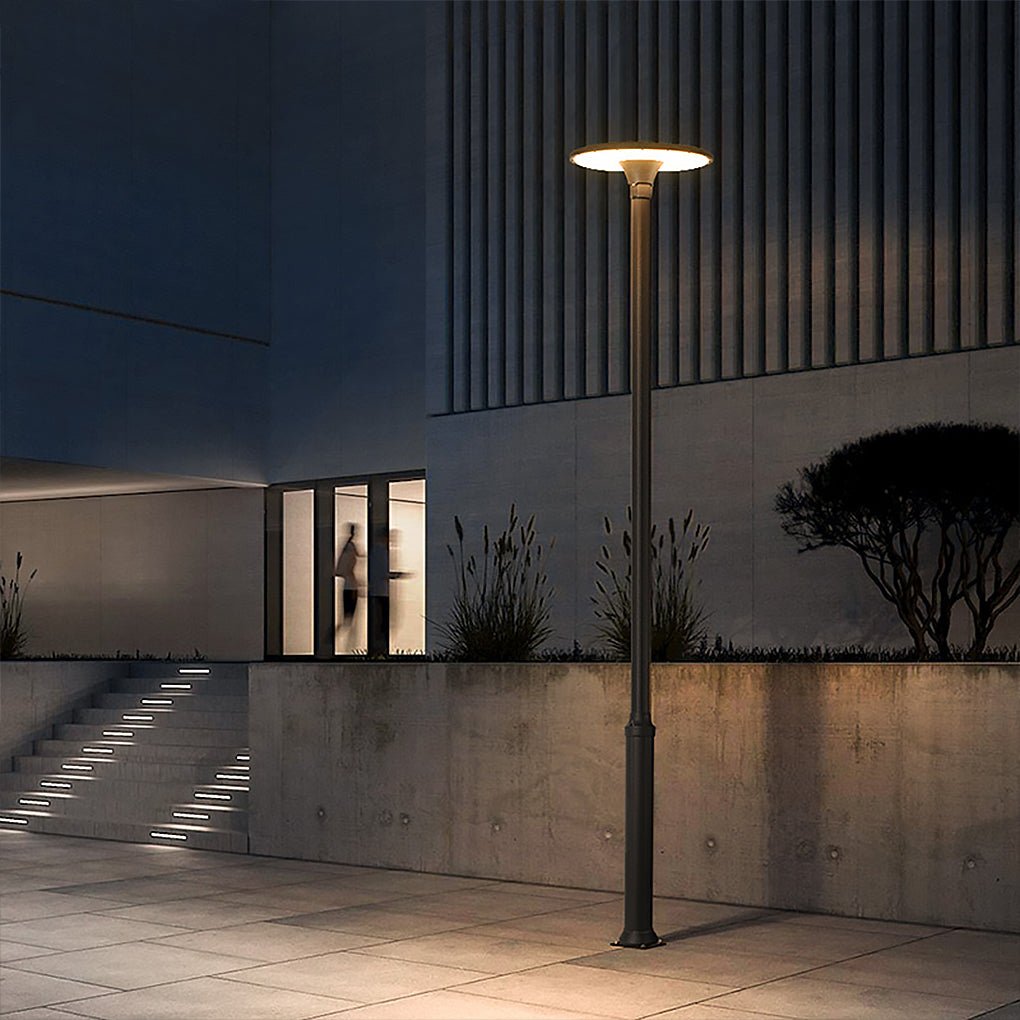 Modern Round LED Outdoor Pole Light - Waterproof Street Lamp Gray