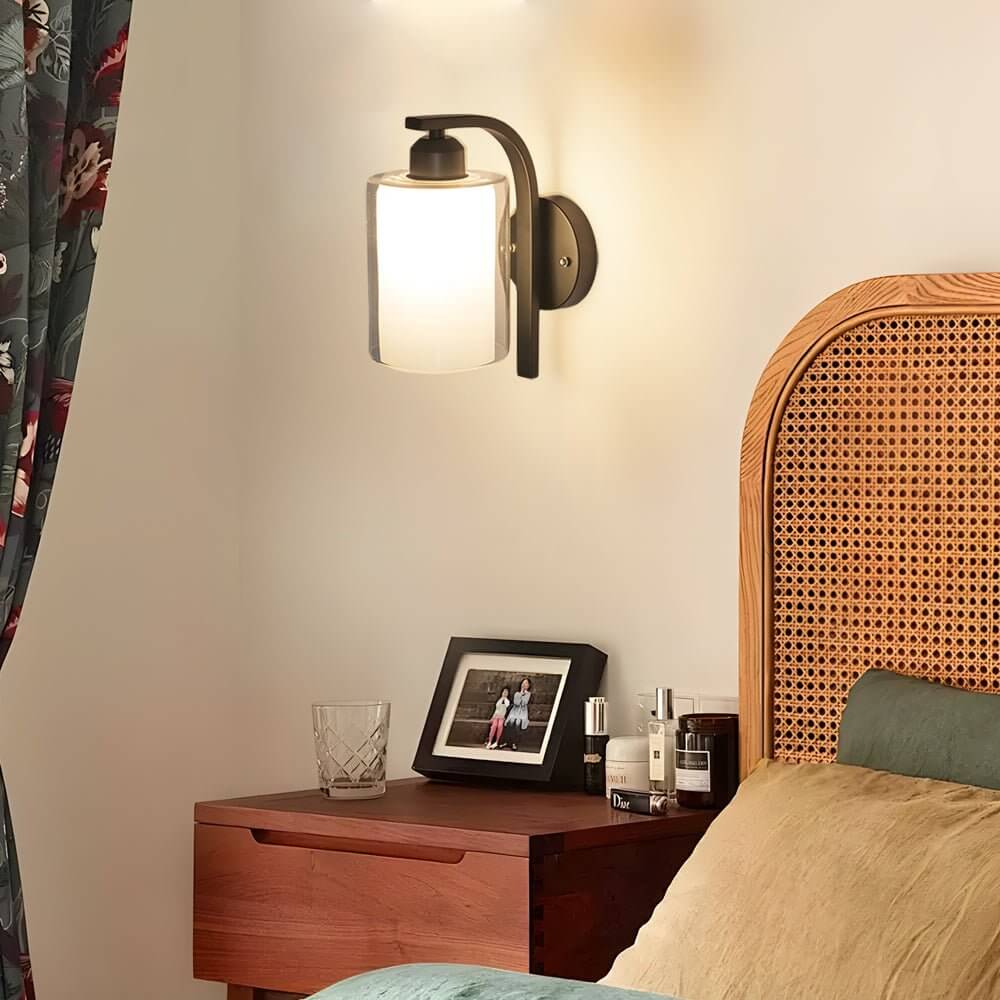 Modern Black Cylindrical Glass Wall Sconce with Ambient LED