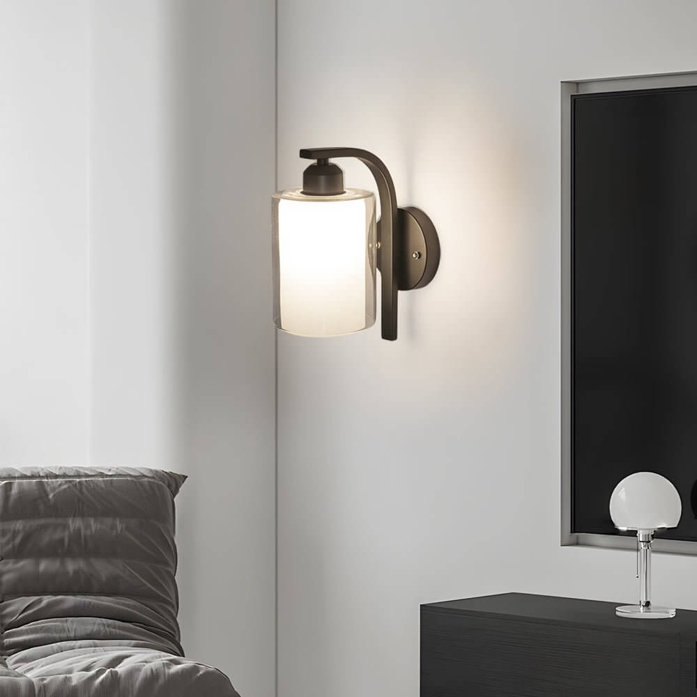 Modern Black Cylindrical Glass Wall Sconce with Ambient LED