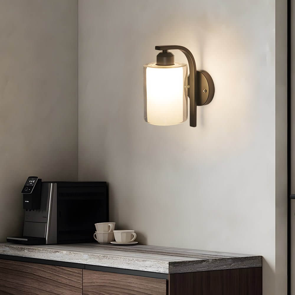 Modern Black Cylindrical Glass Wall Sconce with Ambient LED