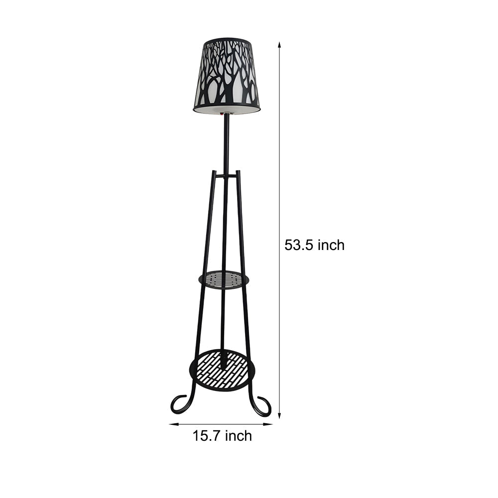 Solar Outdoor Floor Lamp with Shelves - Modern Black Metal