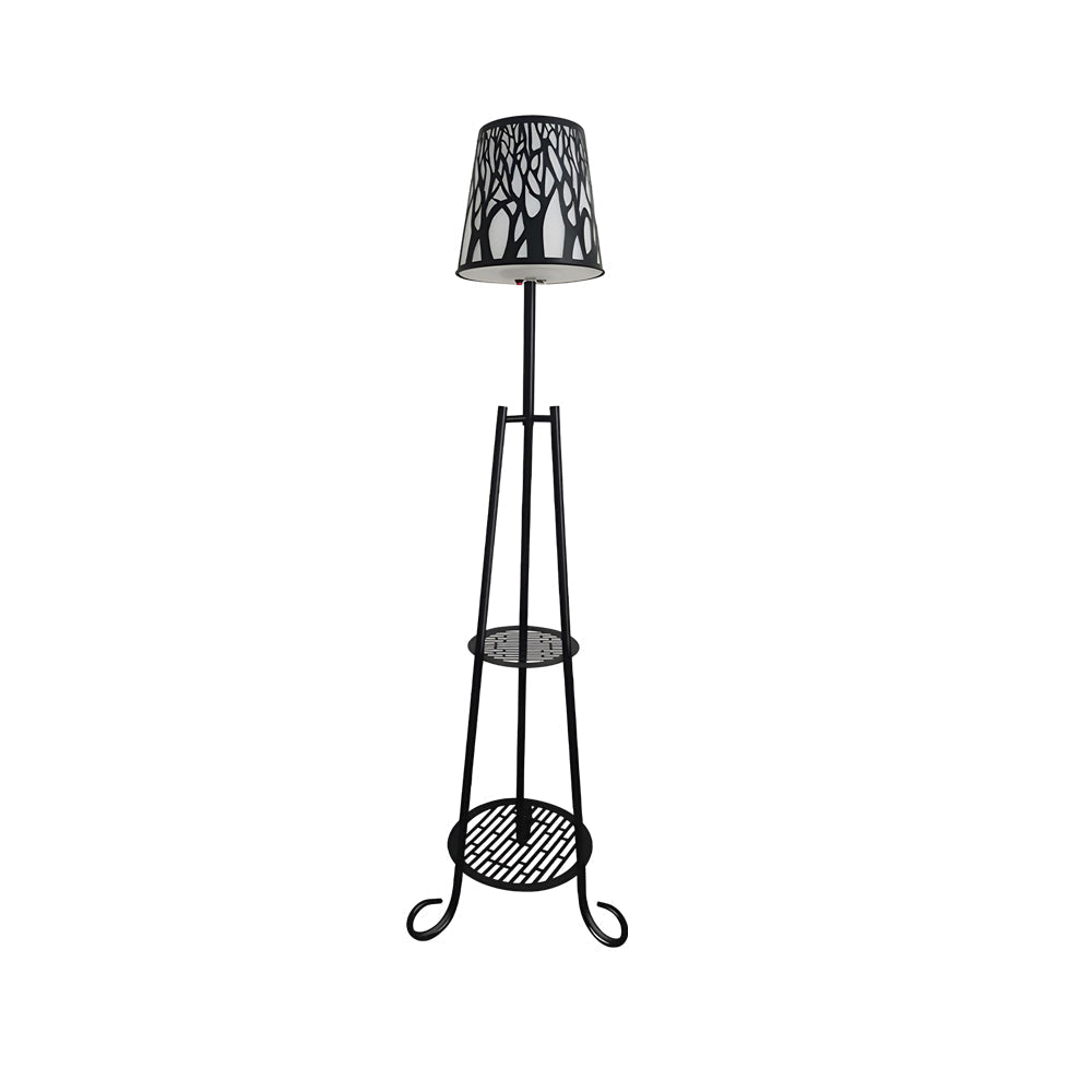 Solar Outdoor Floor Lamp with Shelves - Modern Black Metal