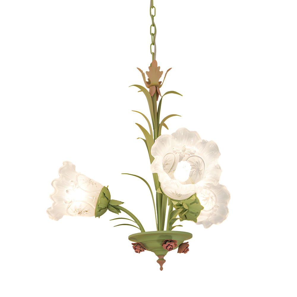 Pastoral Green Flower Chandelier - Glass & Iron - 3/6/8 Light