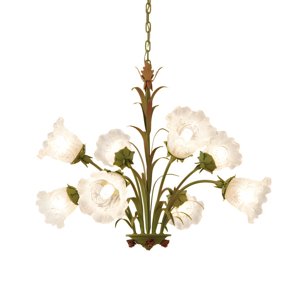 Pastoral Green Flower Chandelier - Glass & Iron - 3/6/8 Light