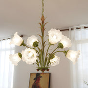 Pastoral Green Flower Chandelier - Glass & Iron - 3/6/8 Light