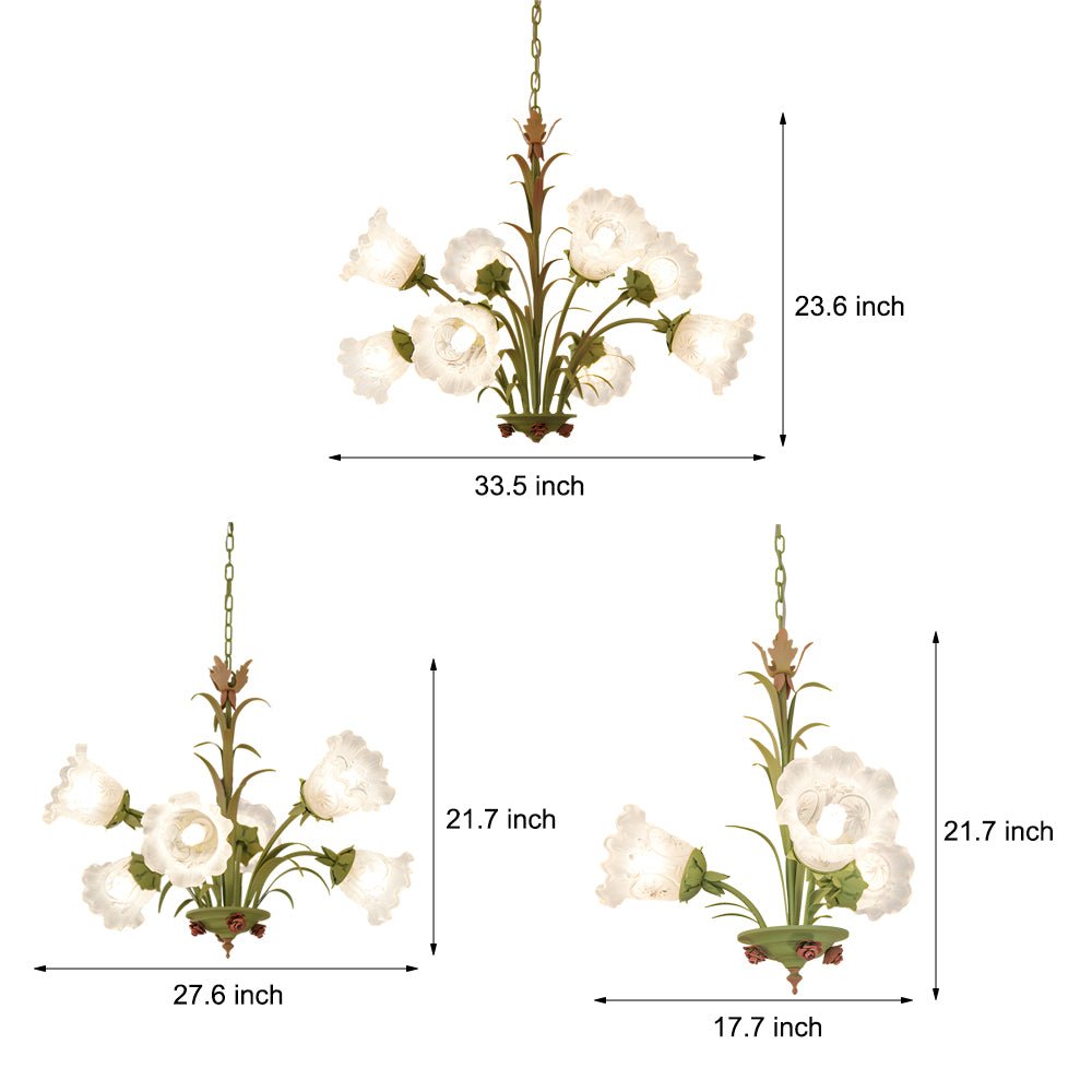 Pastoral Green Flower Chandelier - Glass & Iron - 3/6/8 Light