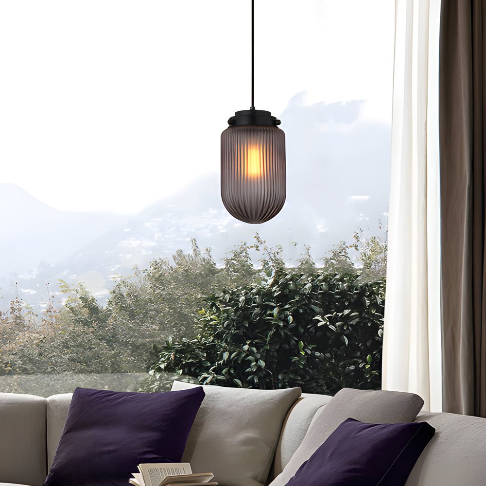 Ribbed Glass Pendant Light 1-Light Smoke Gray Modern Pinecone Shade
