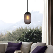 Ribbed Glass Pendant Light 1-Light Smoke Gray Modern Pinecone Shade