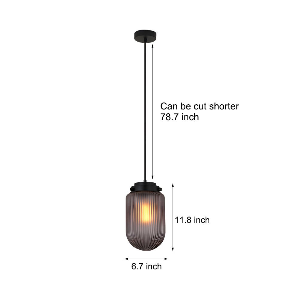 Ribbed Glass Pendant Light 1-Light Smoke Gray Modern Pinecone Shade