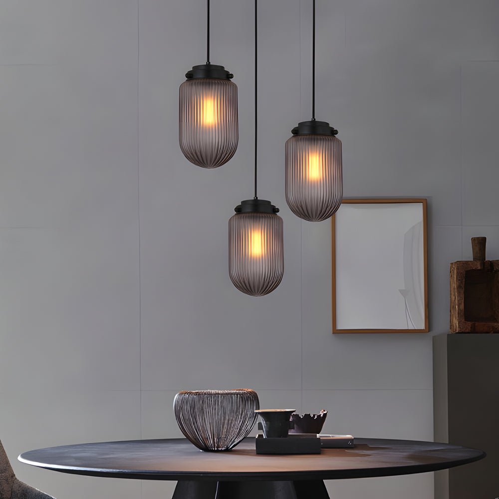 Ribbed Glass Pendant Light 1-Light Smoke Gray Modern Pinecone Shade