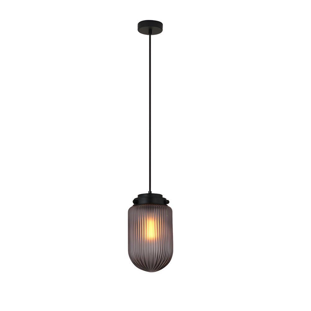 Ribbed Glass Pendant Light 1-Light Smoke Gray Modern Pinecone Shade