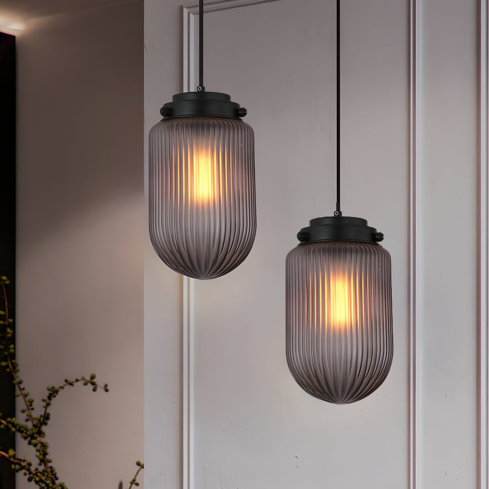 Ribbed Glass Pendant Light 1-Light Smoke Gray Modern Pinecone Shade