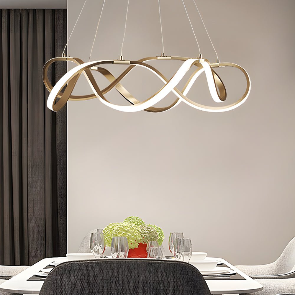 Modern Geometric Round LED Chandelier - Gold Aluminum Dimmable