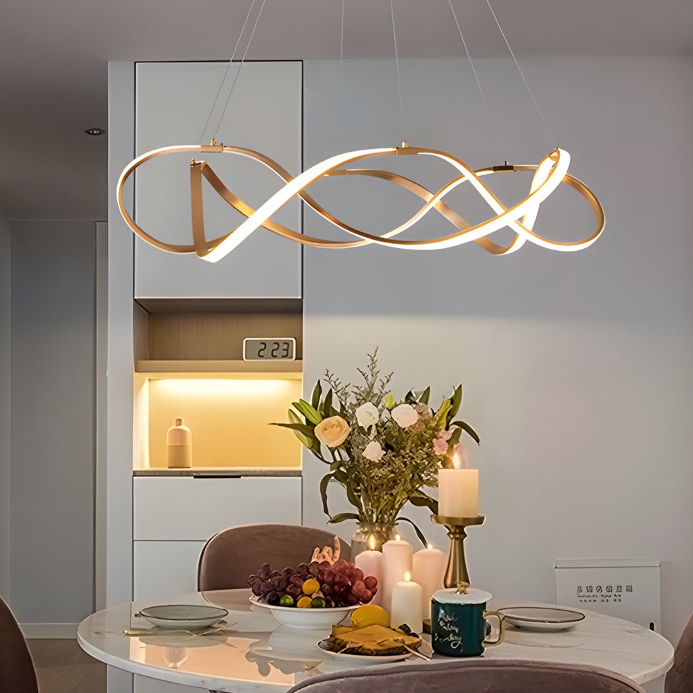 Modern Geometric Round LED Chandelier - Gold Aluminum Dimmable