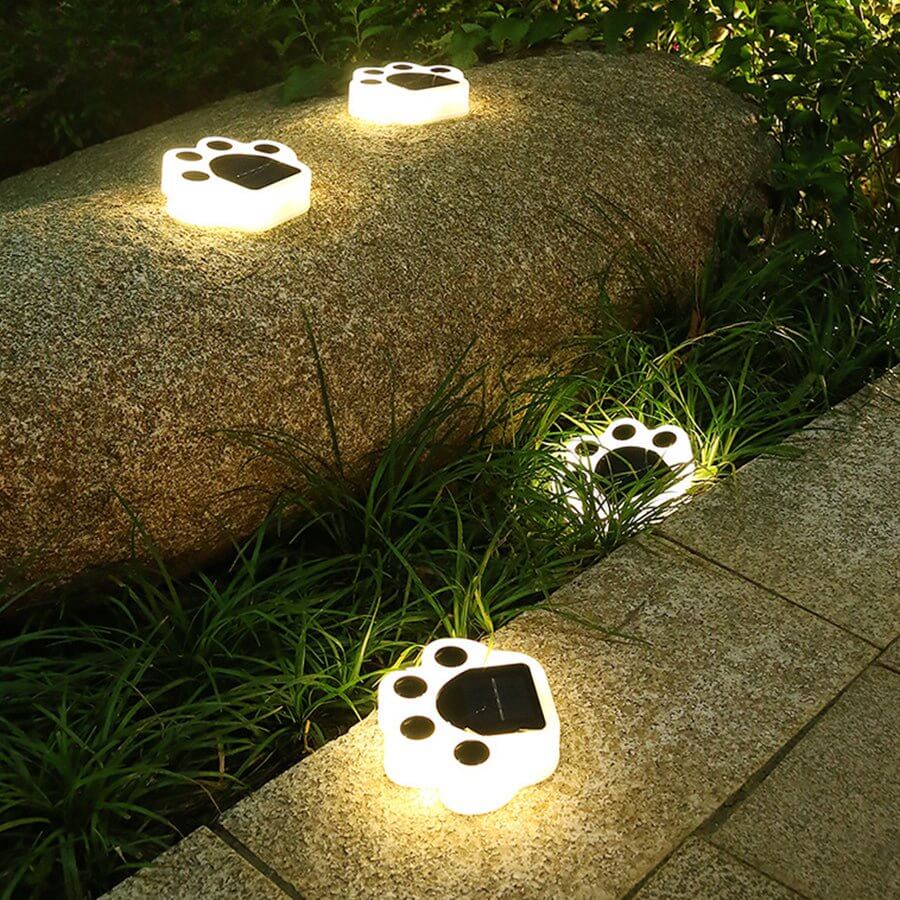 Solar LED Animal Paw Step Lights - Outdoor Garden Pathway Lighting