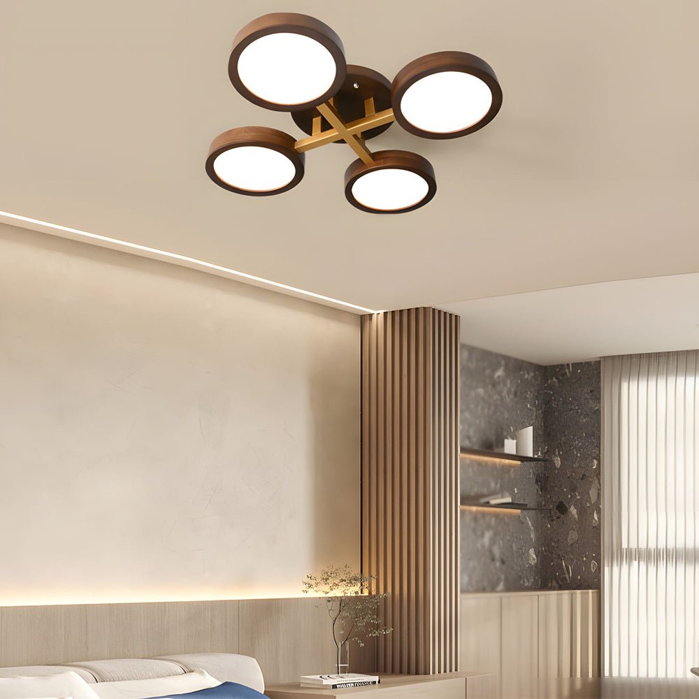 Mid-Century Walnut Circles Flush Mount LED Ceiling Light