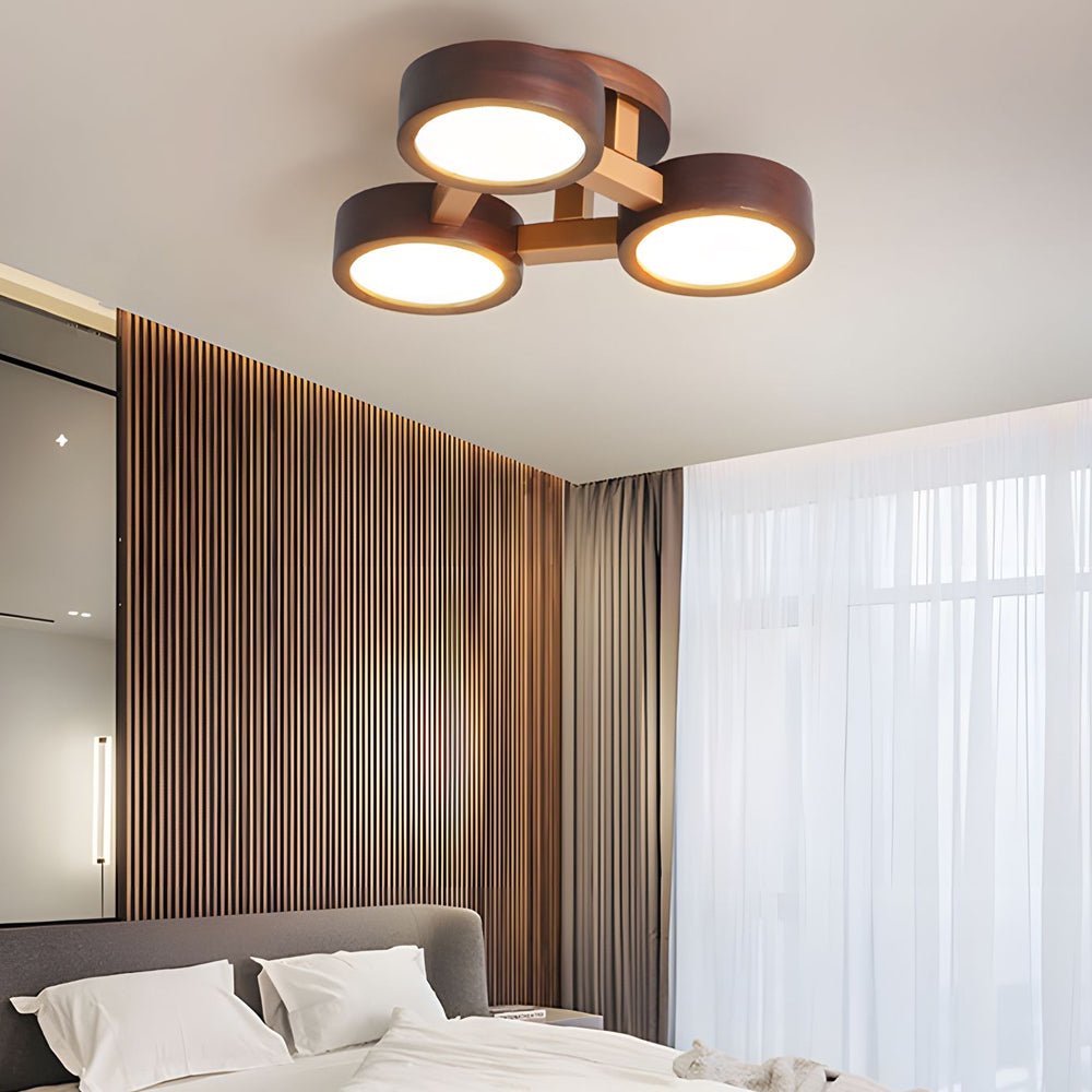 Mid-Century Walnut Circles Flush Mount LED Ceiling Light