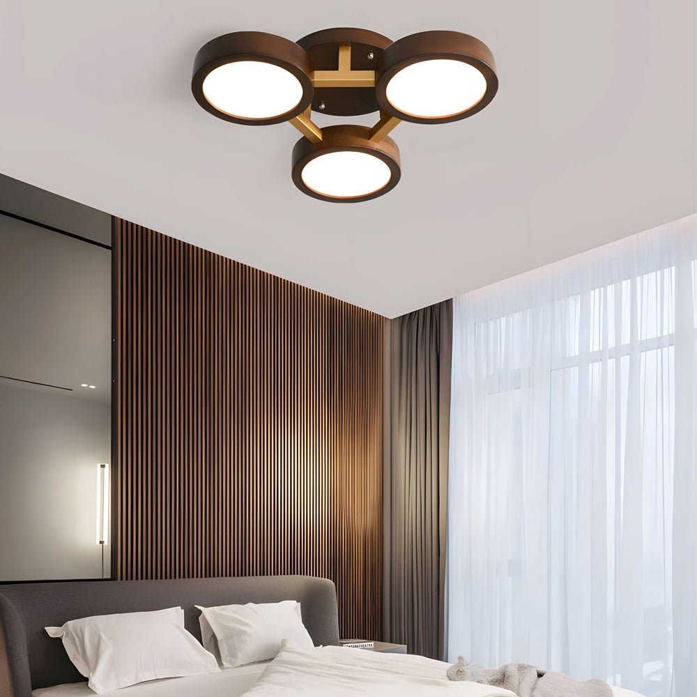 Mid-Century Walnut Circles Flush Mount LED Ceiling Light